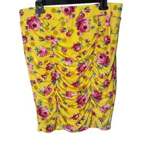 Betsey Johnson Torrid Pinup Girl Skirt Polka Dot Floral Ruched Stretch 1X NEW